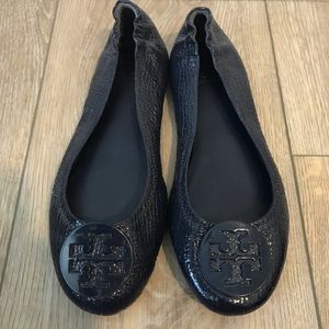 TORY BURCH REVA Patent Flat Shoes Rich Navy Blue